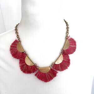 🍭6/$30 New Dusty Rose and Gold Tone Metallic Boho Fringe Bib Necklace